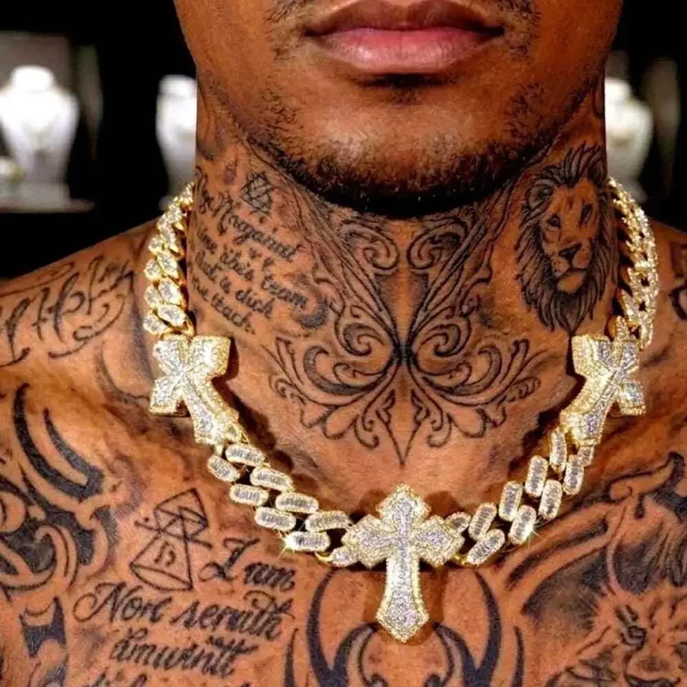 Iced Out Gold Cross Cuban 06 E 0